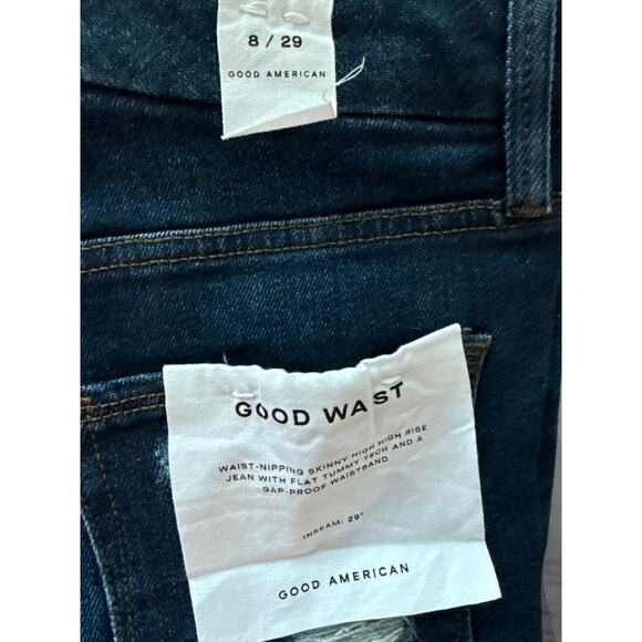 Good American Good Waist Chewed Pocket Jeans Indigo Size 8 - Picture 6 of 10